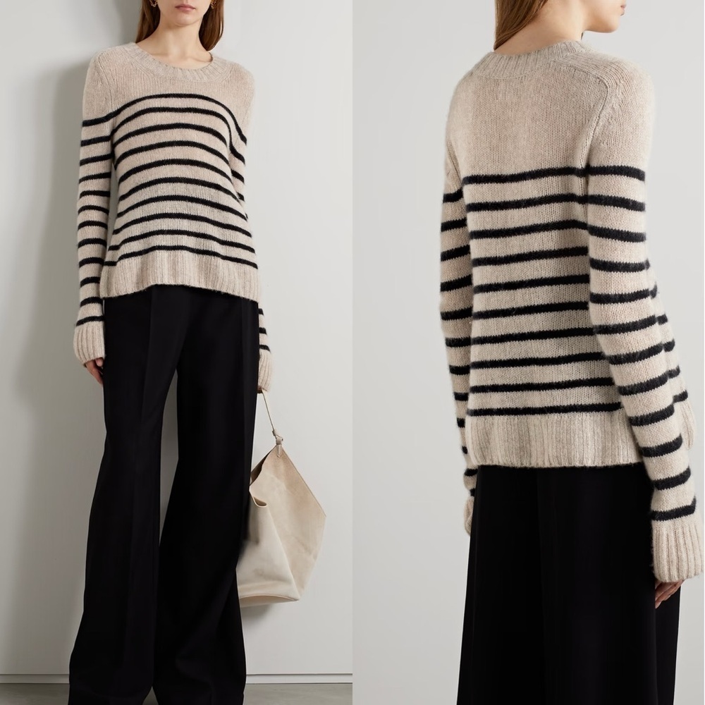 KHAITE Tilda Striped Cashmere Sweater Ribbed Fisherman Ecru Black Small EUC - Picture 11 of 12